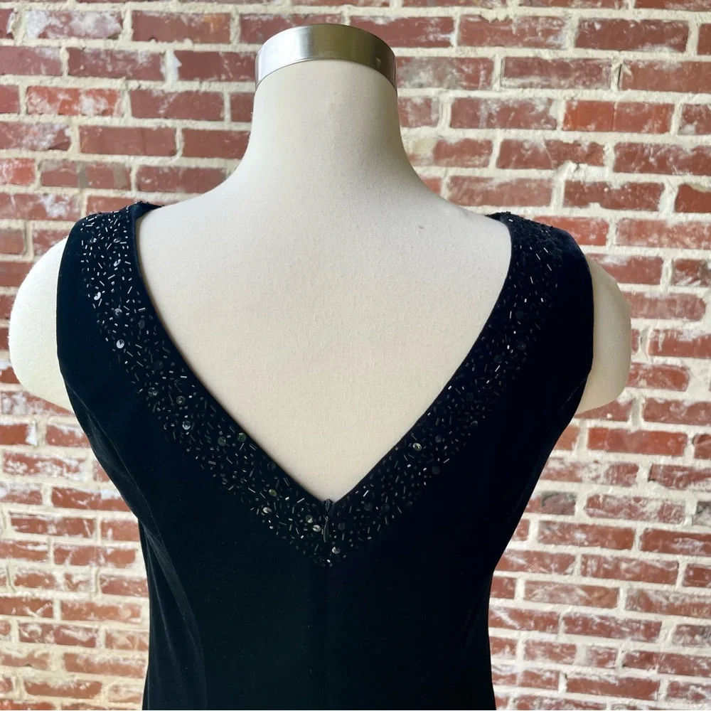 Vintage 90s Stretch Black Velour Evening Gown 8 - Picture 4 of 6